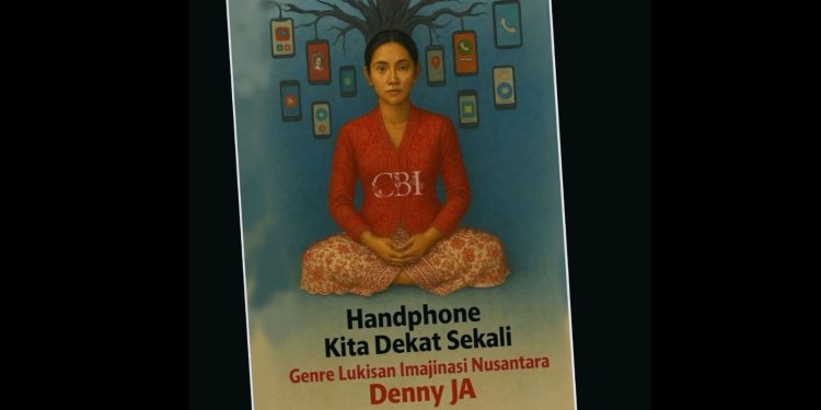 Perpaduan Batik, Realisme Tubuh, dan Latar Surealis di Era Handphone