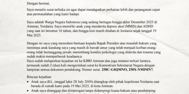 Surat Terbuka untuk Presiden RI Tolong Bebaskan Anak Saya di Yordania